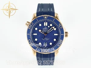 Omega 2018 Seamaster Diver 300M RG Blue Ceramic VSF Blue Dial on Blue Rubber Strap A8801
