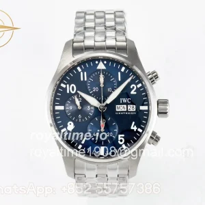 IWC Pilot’s Watch IW388102 BLSF Performance Chronograph 41mm SS Blue Dial On Stainless steel bracelet A7750 to 69385
