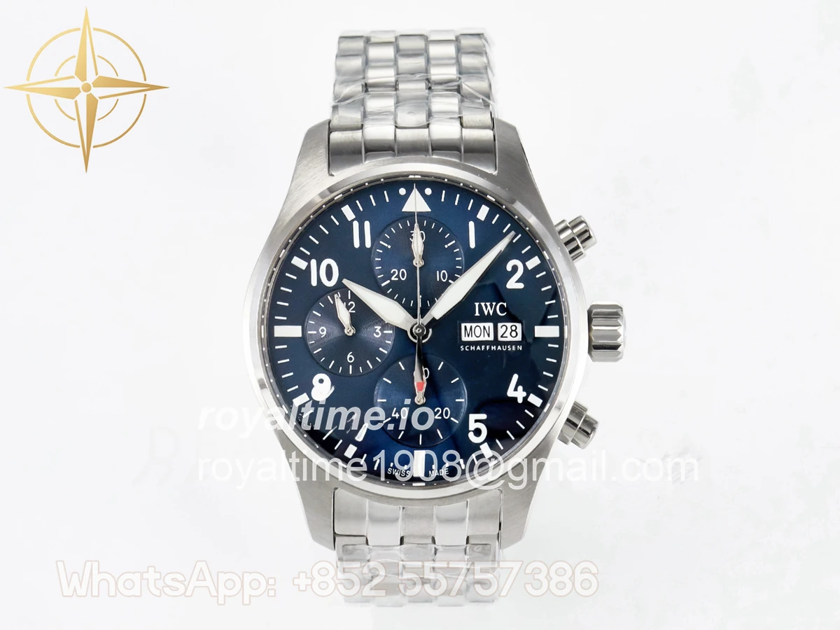 IWC Pilot’s Watch IW388102 BLSF Performance Chronograph 41mm SS Blue Dial On Stainless steel bracelet A7750 to 69385