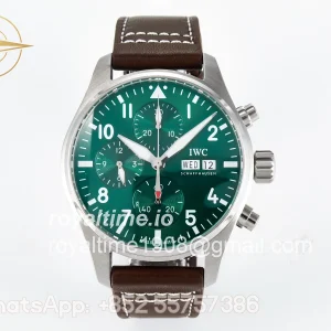 IWC Pilot’s Watch IW388104 BLSF Performance Chronograph 41mm SS Green Dial On Brown Rubber Strap A7750 to 69385