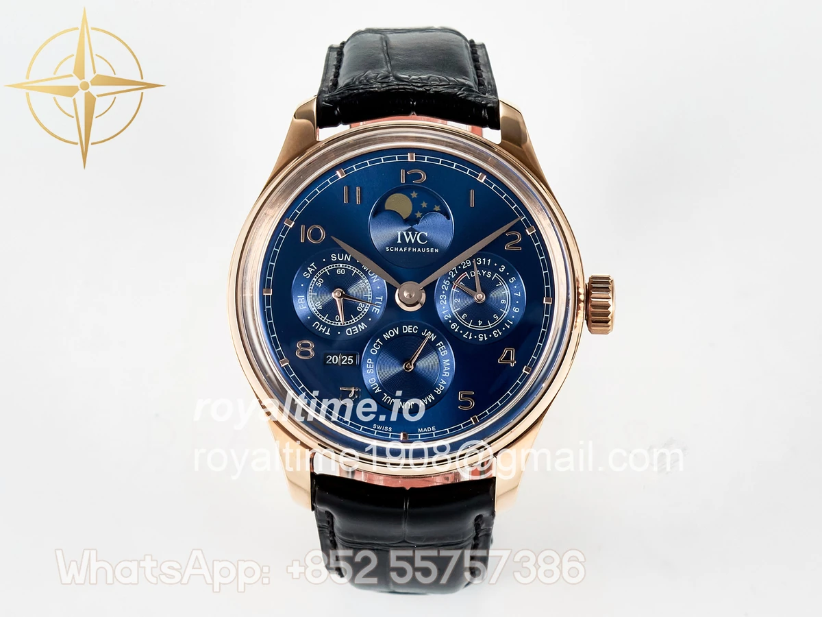 IWC IW5033 Portugieser Perpetual Calendar RG V9F White Dial on Black Leather Strap A52610