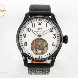 IWC Big Pilot 43 Tourbillon PVD RMSF Whtie Dial on Black Leather Strap