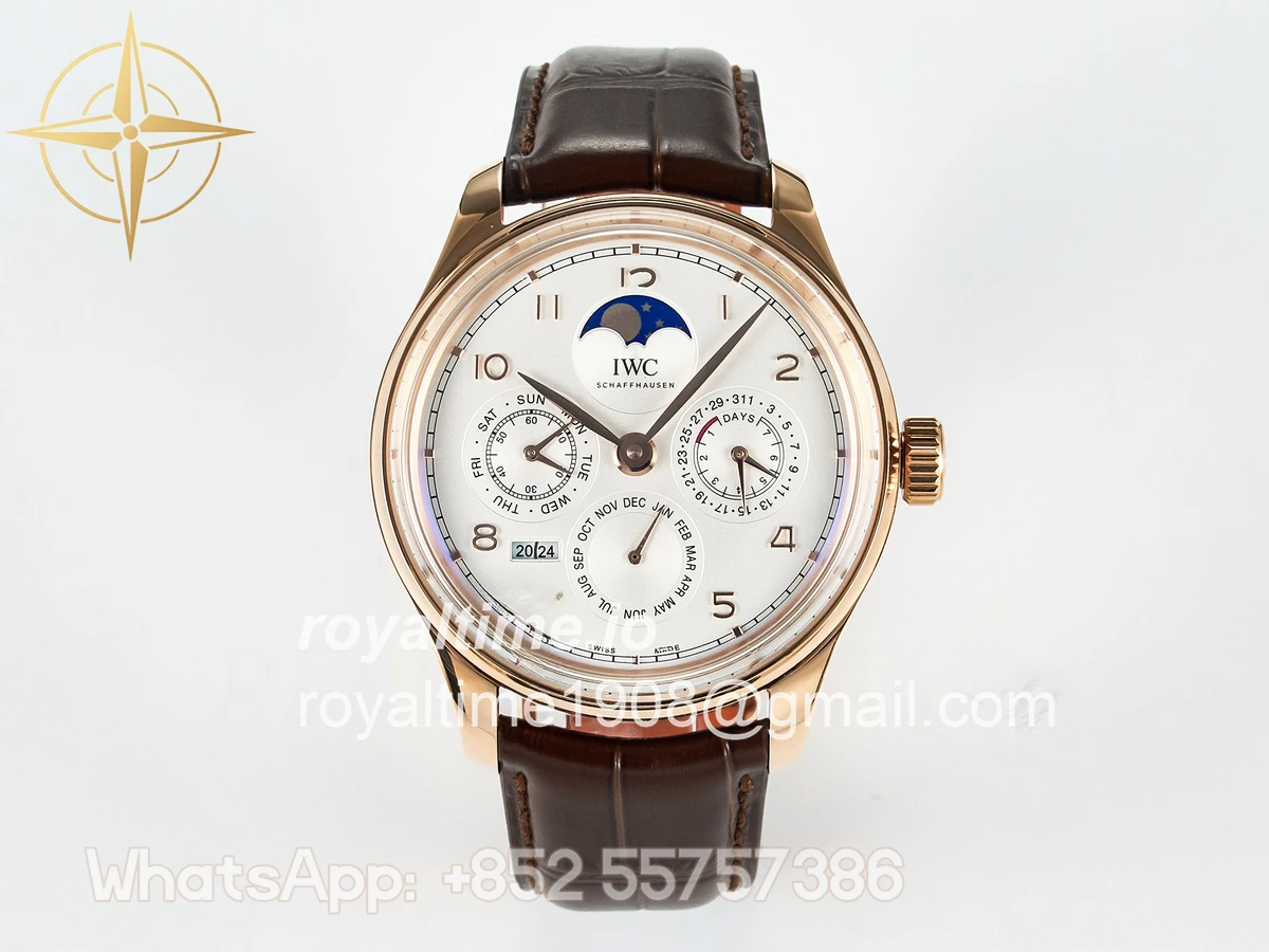 IWC IW5033 Portugieser Perpetual Calendar RG V9F White Dial on Brown Leather Strap A52610