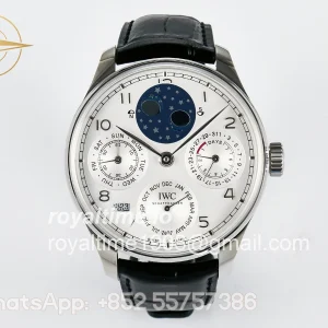 IWC Portugieser Perpetual Calendar SS 5033 APSF White Dial on Black Leather Strap A52610