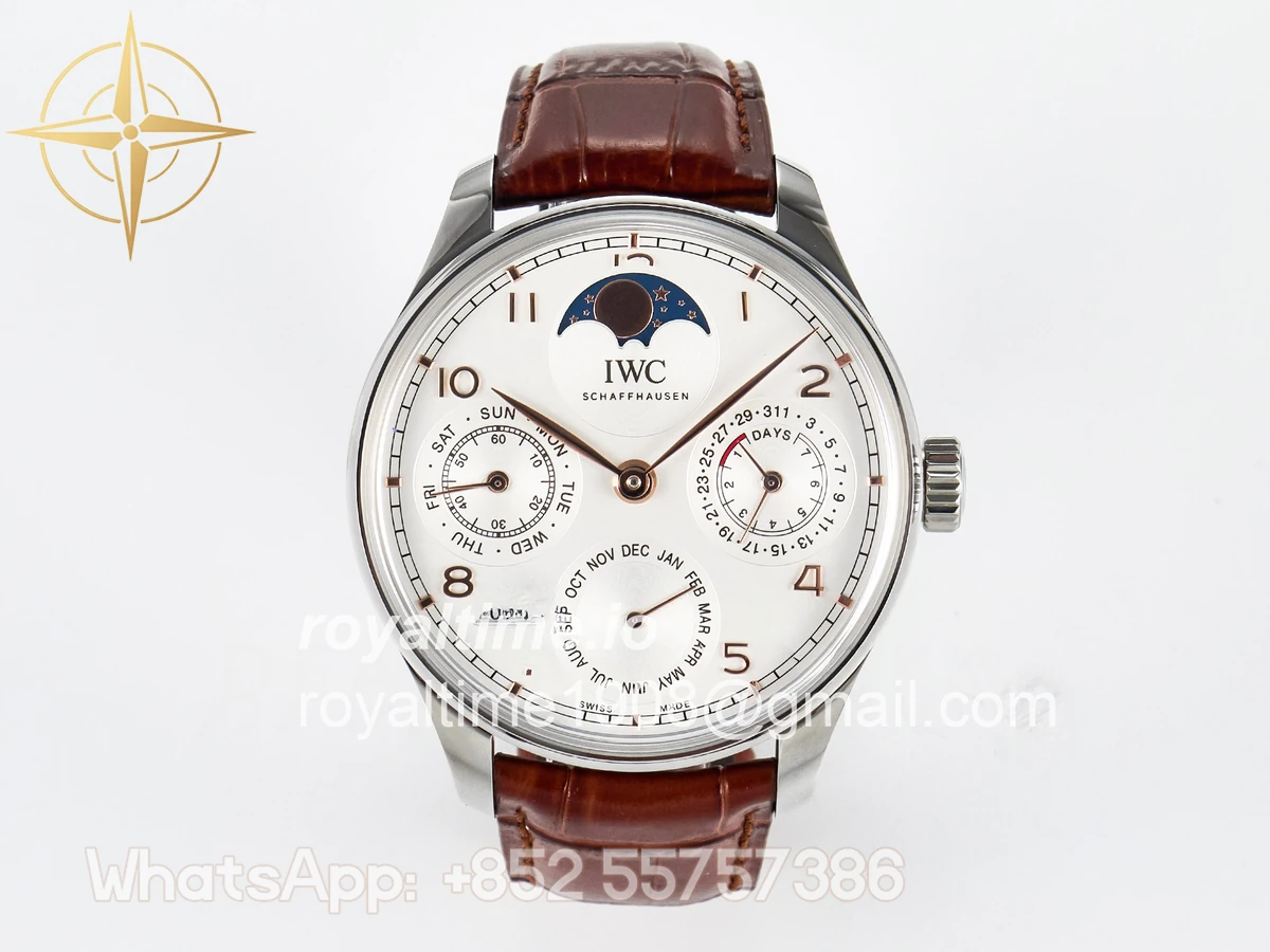 IWC Portugieser Perpetual Calendar SS 5033 APSF White Dial on Brown Leather Strap A52610