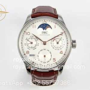 IWC Portugieser Perpetual Calendar SS 5033 APSF White/RG Dial on Brown Leather Strap A52610