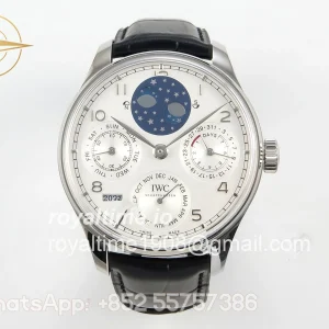 IWC Portugieser Perpetual Calendar SS 5033 APSF White/SS Dial on Black Leather Strap A52610