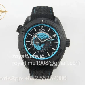 Omega Planet Ocean 45.5mm GMT Worldtimer Real Ceramic VSF Black/blue Dial On Black Rubber Strap 8938