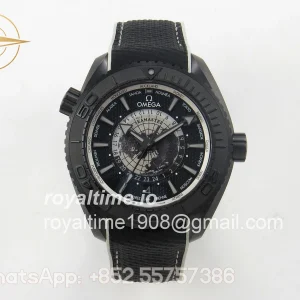 Omega Planet Ocean 45.5mm GMT Worldtimer Real Ceramic VSF Black/Gray Dial On Black Rubber Strap 8938