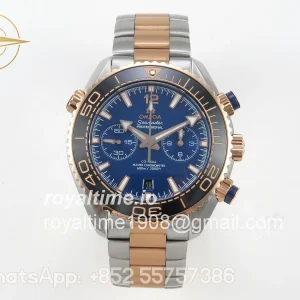 Omega Planet Ocean 600M Chrono SS VRF Black Bezel Blue Dial on RG/SS Bracelet A9900