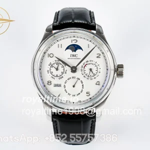 IWC IW5033 Portugieser Perpetual Calendar SS V9F White Dial on Black Leather Strap A52610