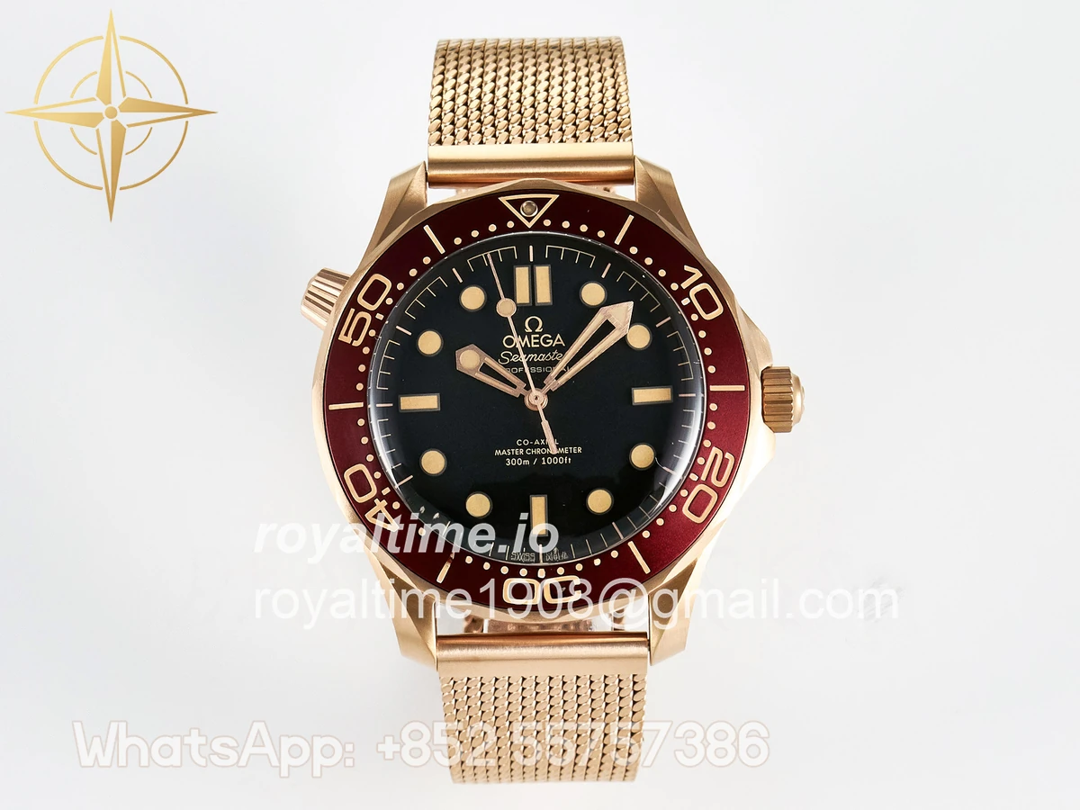 Omega Seamaster 300M Diver Rose Gold VSF Black Dial on Mesh Bracelet A8806