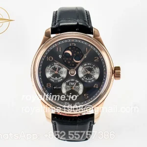 IWC IW5034 Portugieser Perpetual Calendar RG V9F Black Dial on Black Leather Strap A52610