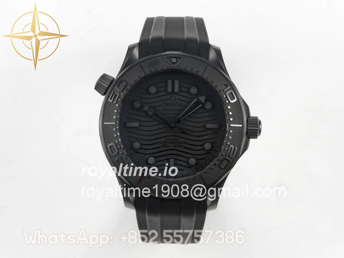 Omega Seamaster Diver 300M Black Ceramic Bezel ORF All Black Dial On Black Rubber Strap OR8806