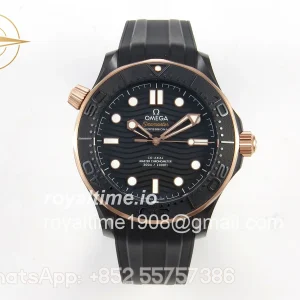 Omega Seamaster Diver 300M Black Ceramic Bezel RG ORF Black Dial On Black Rubber Strap OR8806