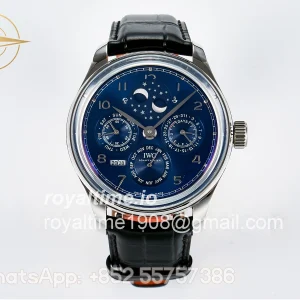IWC IW5034 Portugieser Perpetual Calendar SS V9F Blue Dial on Black Leather Strap A52610