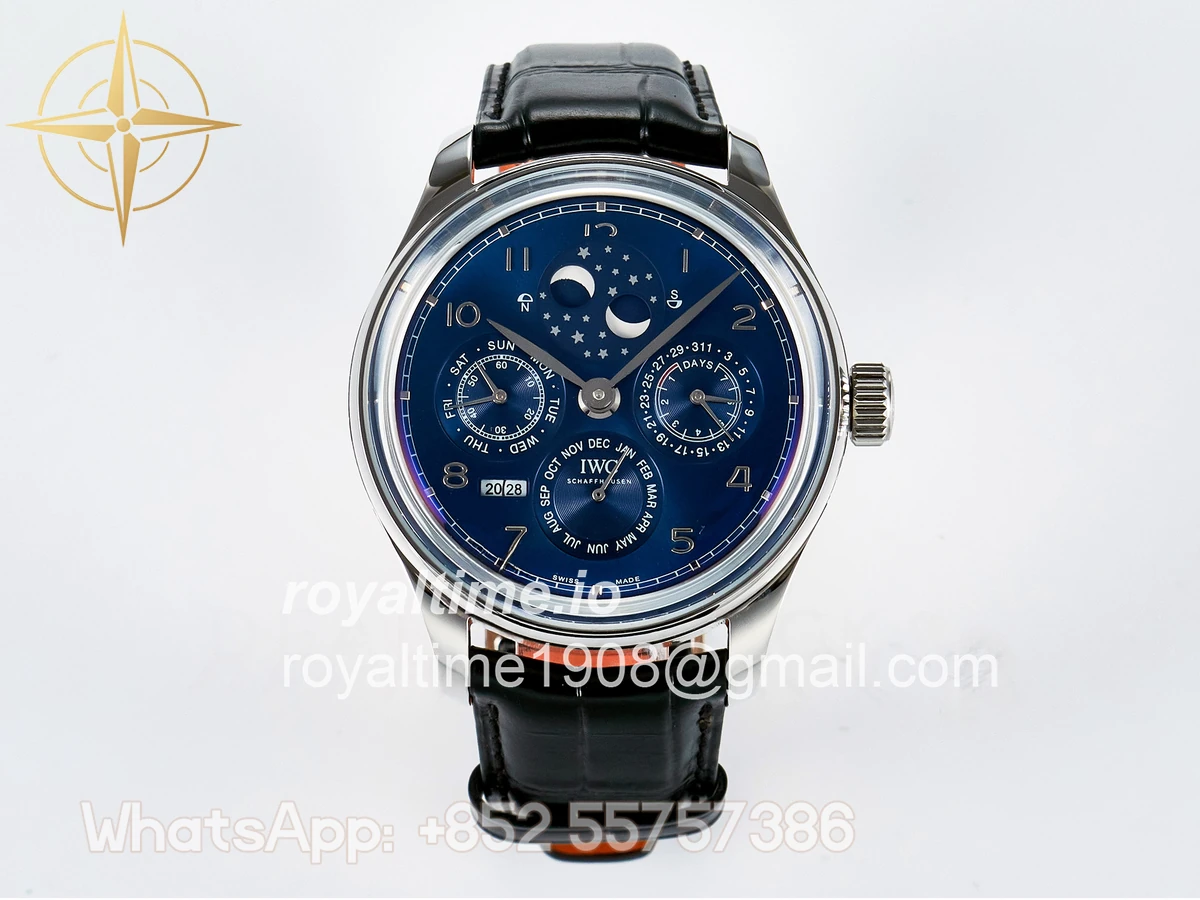 IWC IW5034 Portugieser Perpetual Calendar SS V9F Blue Dial on Black Leather Strap A52610