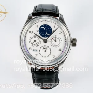 IWC IW5034 Portugieser Perpetual Calendar SS V9F White Dial on Black Leather Strap A52610
