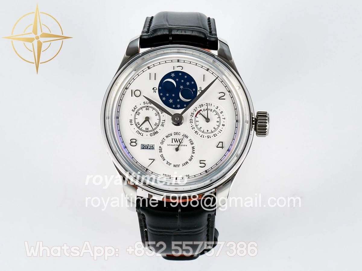 IWC IW5034 Portugieser Perpetual Calendar SS V9F White Dial on Black Leather Strap A52610