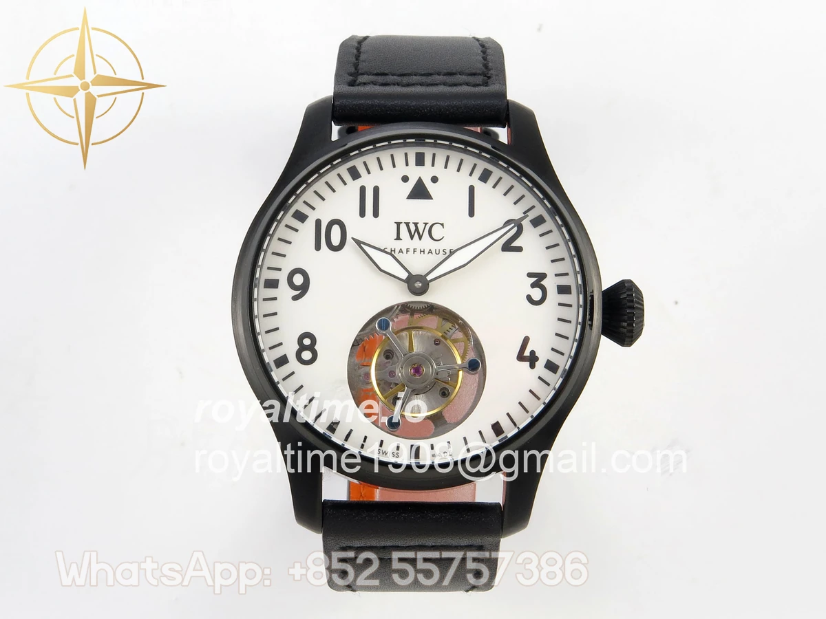 IWC Big Pilot 43 Tourbillon PVD RMSF Whtie Dial on Black Leather Strap