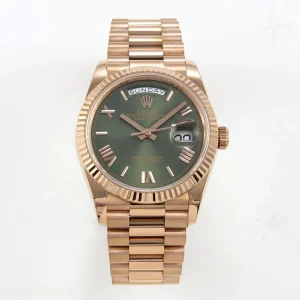 Rolex Day Date 36 RG QF 904L Steel Green Roman Dial on President Bracelet A2836 V3