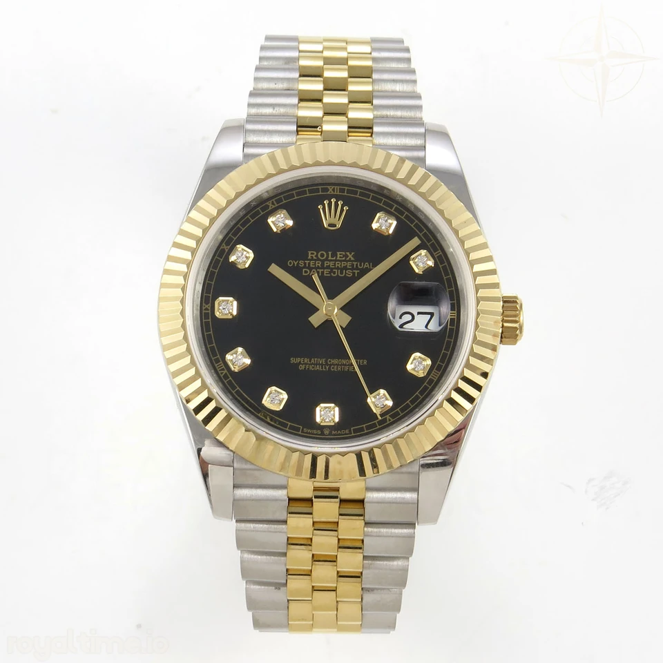 Rolex DateJust 41 126333 QF 904L Steel Black Diamonds Dial on SS/YG Jubilee Bracelet QF3235 (145g)