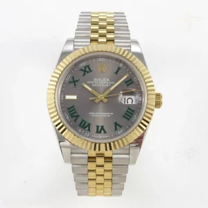 Rolex DateJust 41 126333 QF 904L Steel Gray Dial Green Roman on SS/YG Jubilee Bracelet QF3235 (145g)
