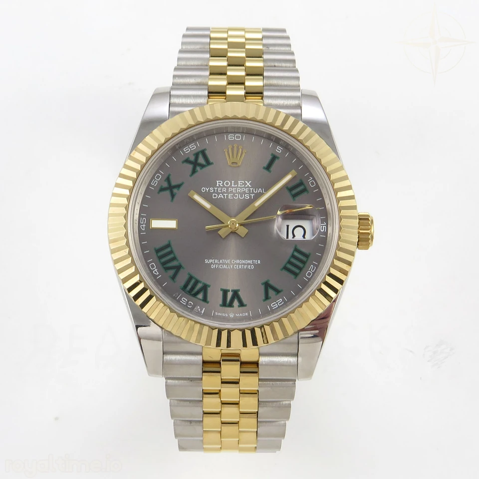 Rolex DateJust 41 126333 QF 904L Steel Gray Dial Green Roman on SS/YG Jubilee Bracelet QF3235 (145g)