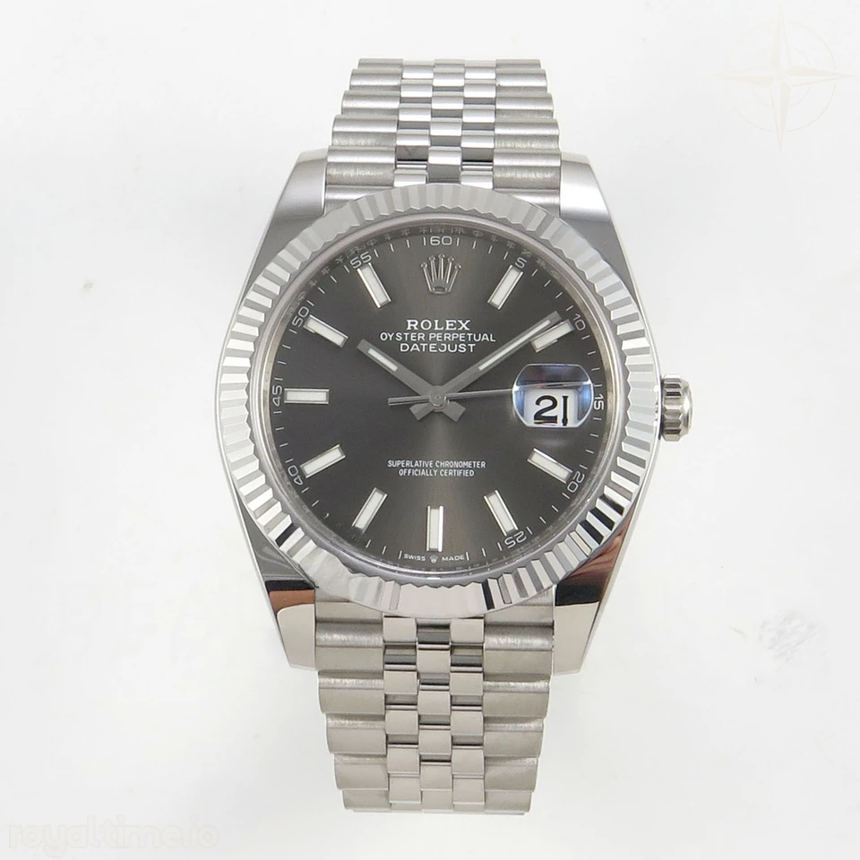 Rolex DateJust 41 126334 Clean Plus 904L Steel Gray Stick Dial on Jubilee Bracelet DD3235