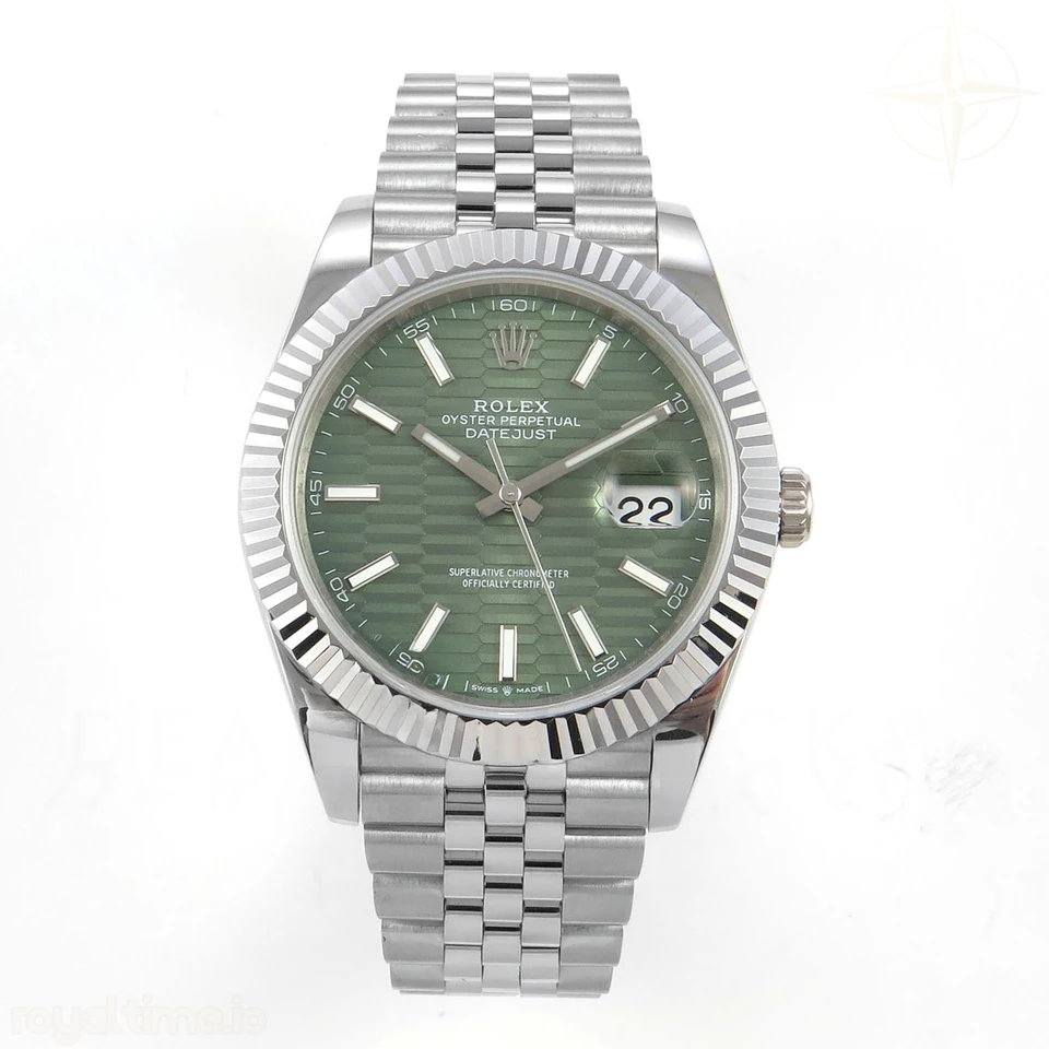 Rolex DateJust 41 126334 QF 904L Steel Green Textured Stick Dial on SS Jubilee Bracelet QF3235(145g)