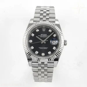 Rolex DateJust 41 126334 SCF 904L Steel Black Diamonds Dial on Jubilee Bracelet A3235