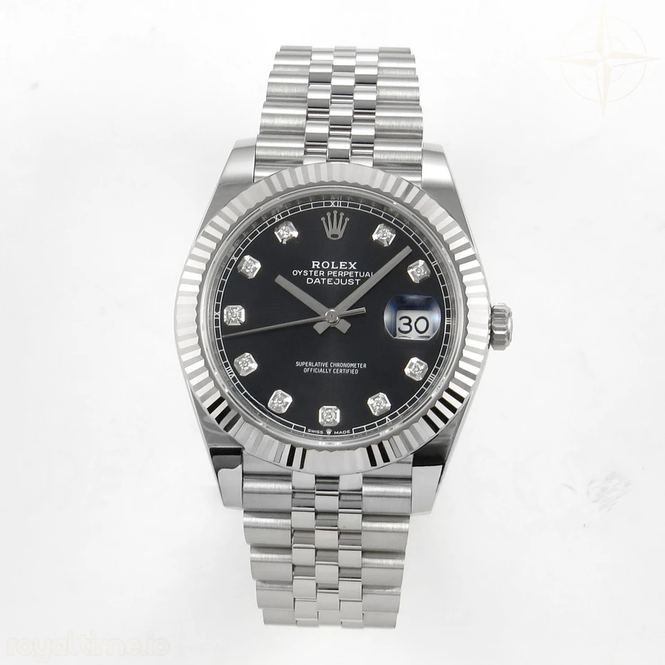 Rolex DateJust 41 126334 SCF 904L Steel Black Diamonds Dial on Jubilee Bracelet A3235