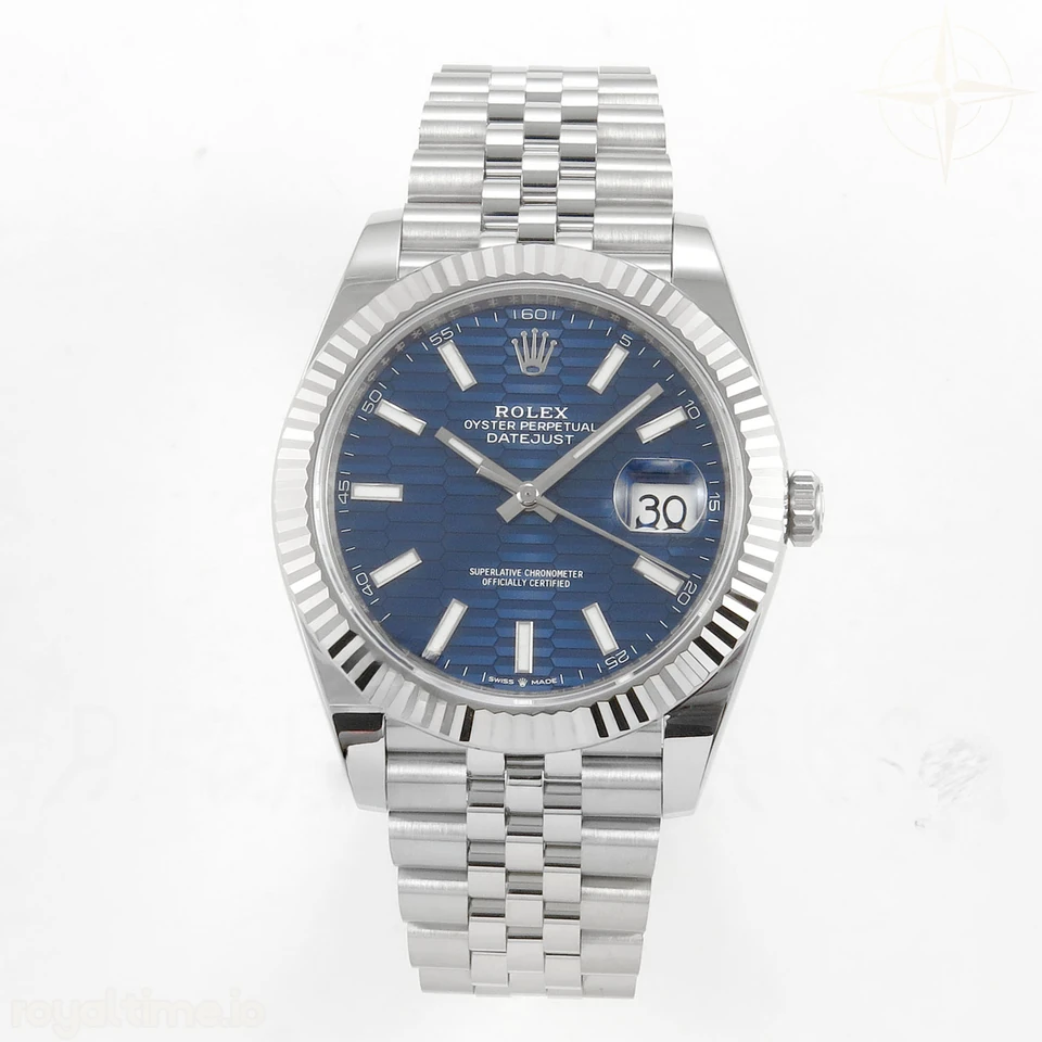 Rolex DateJust 41 126334 SCF 904L Steel Blue Textured Stick Dial on Jubilee Bracelet A3235