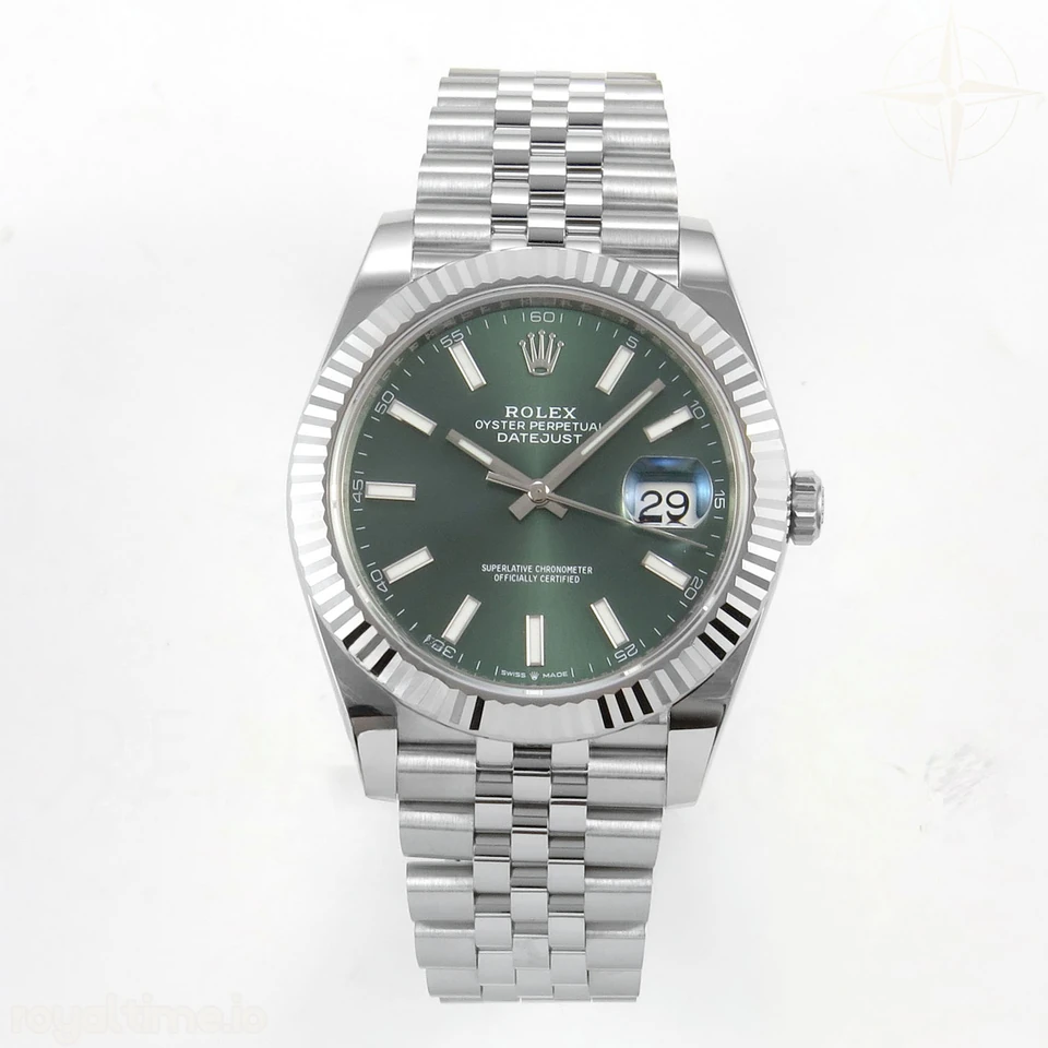 Rolex DateJust 41 126334 SCF 904L Steel Green Stick Dial on Jubilee Bracelet A3235