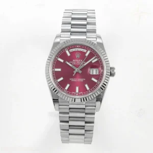 Rolex Day Date 36 SS QF 904L Steel Red Stick Dial on President Bracelet VR3255 V3