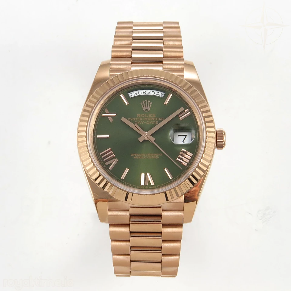 Rolex Day Date 40 RG 228235 QF Green Roman Dial on President Bracelet A2836 V6 (200g)