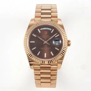 Rolex Day Date 40 RG TMF Brown Stick Dial on President Bracelet VR3255 (Weighted) 208g