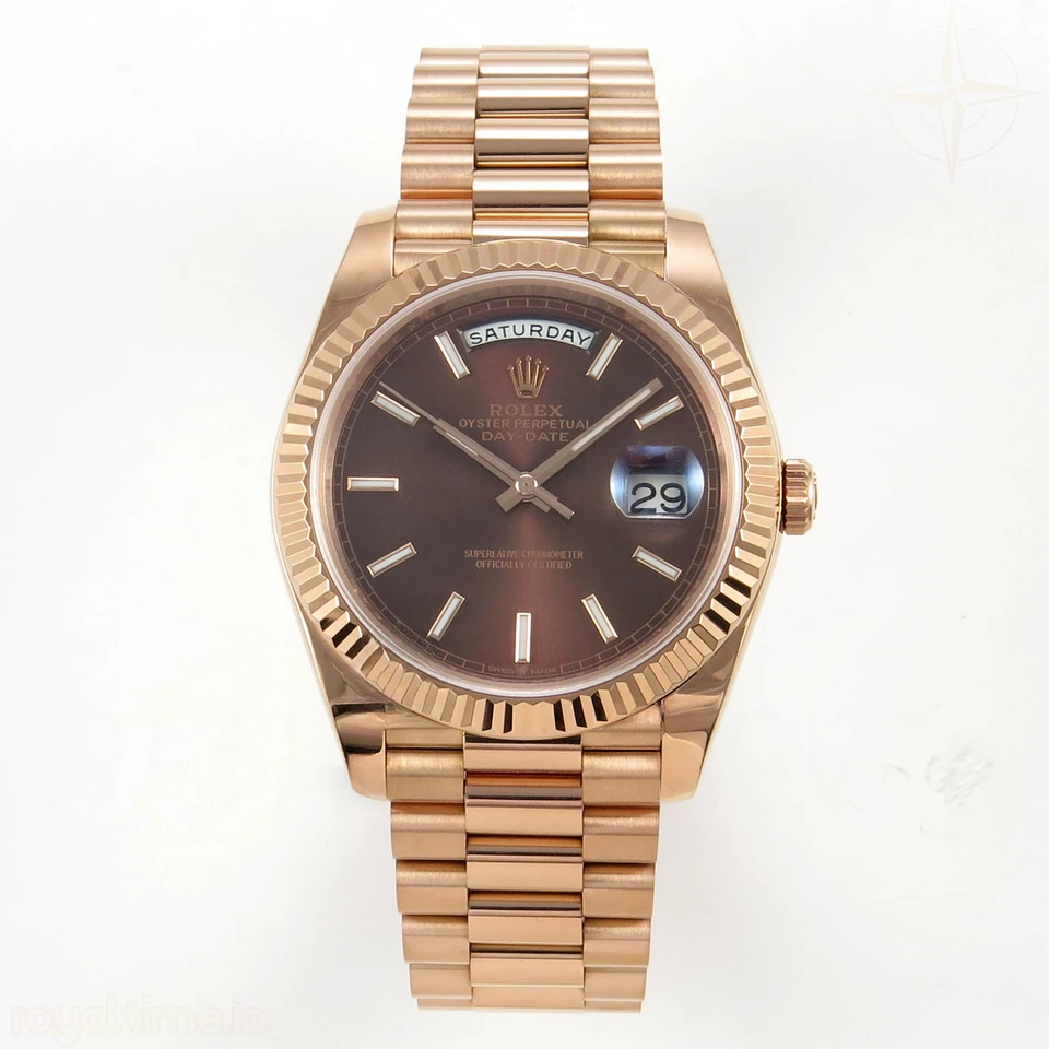 Rolex Day Date 40 RG TMF Brown Stick Dial on President Bracelet VR3255 (Weighted) 208g