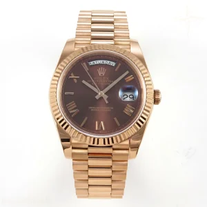 Rolex Day Date 40 RG TMF Brown Roman Dial on President Bracelet VR3255