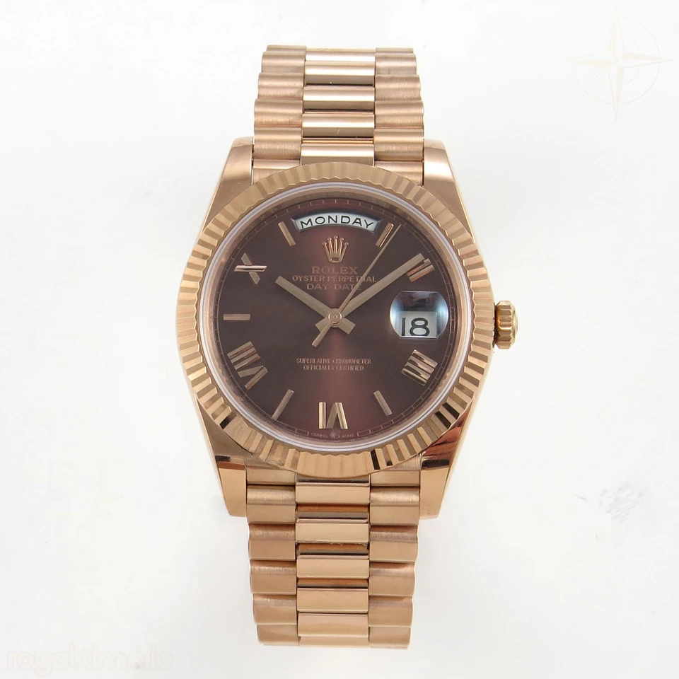 Rolex Day Date 40 RG TMF Brown Roman Dial on President Bracelet VR3255 (220g)