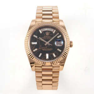 Rolex Day Date 40 RG TMF Eisenkiesel Diamonds Dial on President Bracelet VR3255 (Weighted) 208g