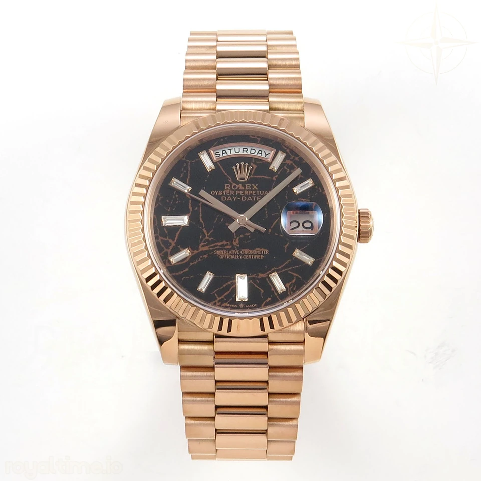 Rolex Day Date 40 RG TMF Eisenkiesel Diamonds Dial on President Bracelet VR3255 (Weighted) 208g