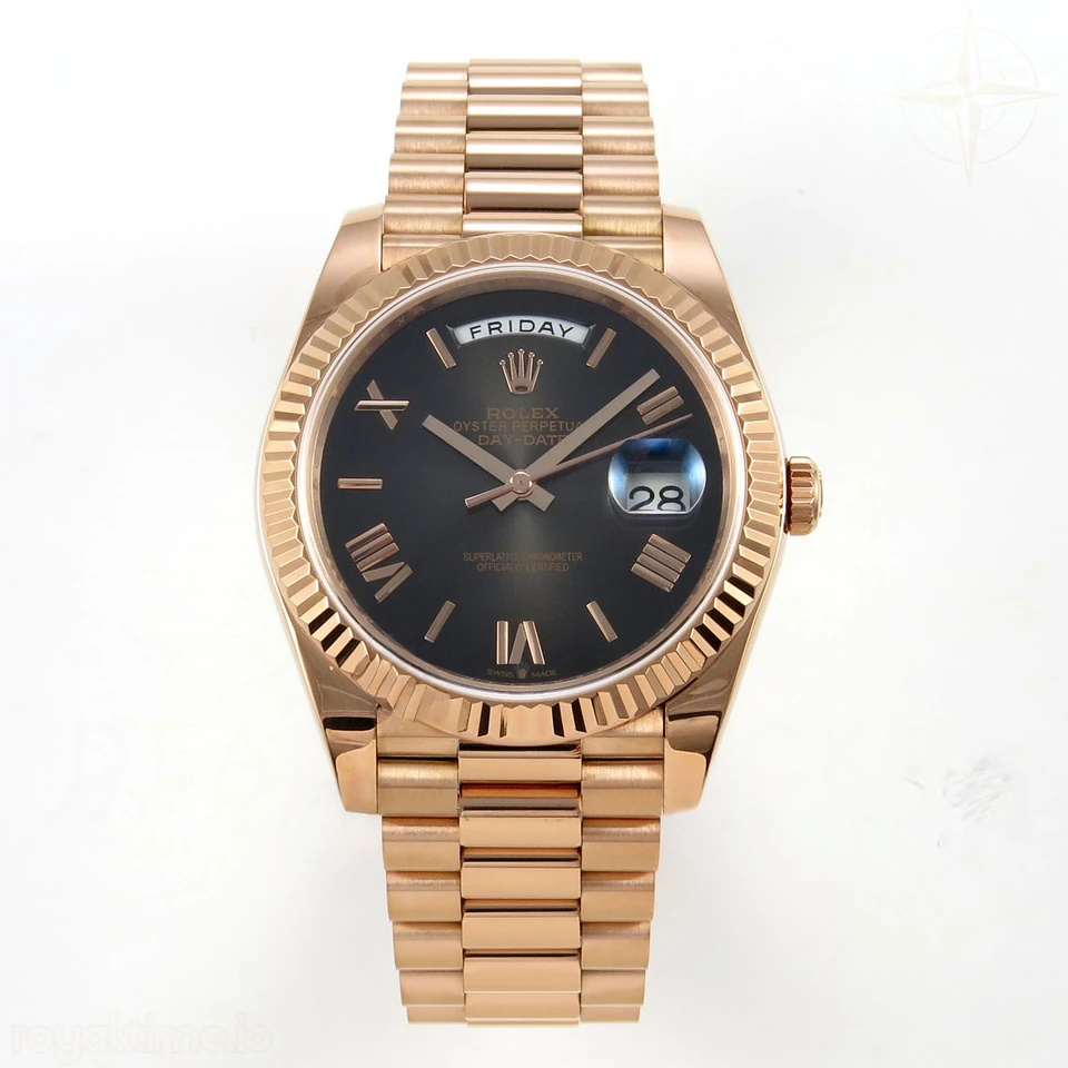 Rolex Day Date 40 RG TMF Gray Ombre Roman Dial on President Bracelet VR3255 (Weighted) 208g