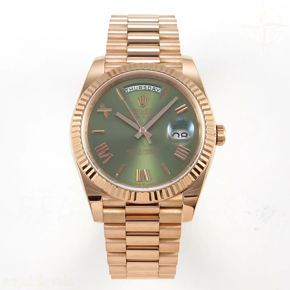 Rolex Day Date 40 RG TMF Green Roman Dial on President Bracelet VR3255 (Weighted) 208g