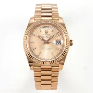 Rolex Day Date 40 RG TMF RG Textured Stick Dial on President Bracelet VR3255 (Weighted) 208g