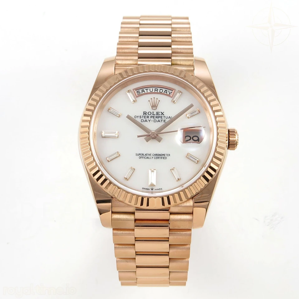 Rolex Day Date 40 RG TMF White MOP Diamonds Dial on President Bracelet VR3255 (Weighted) 208g