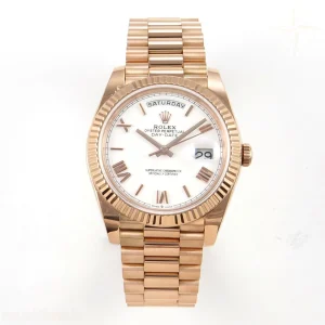 Rolex Day Date 40 RG TMF White Roman Dial on President Bracelet VR3255 (Weighted) 208g