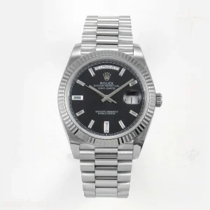 Rolex Day Date 40 SS 228239 QF Black Crystal Dial on President Bracelet A2836 V6 (200g)