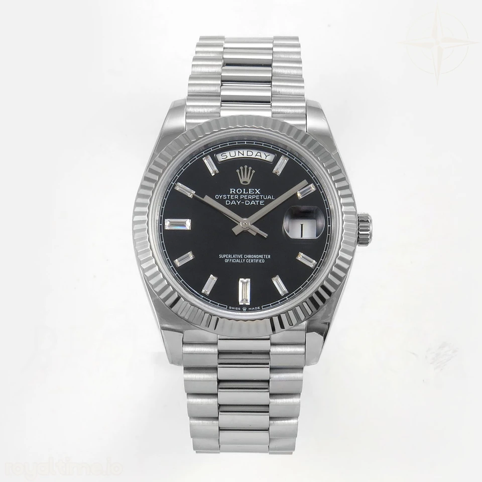 Rolex Day Date 40 SS 228239 QF Black Crystal Dial on President Bracelet A2836 V6 (200g)