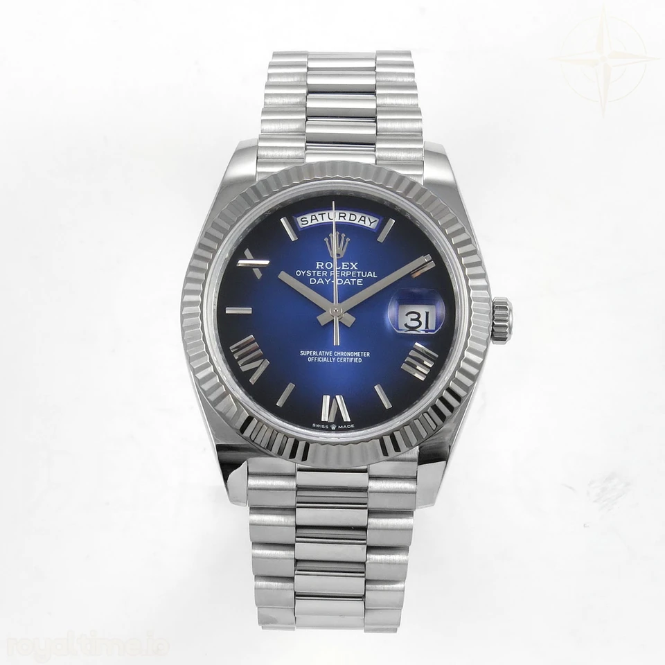 Rolex Day Date 40 SS 228239 QF Blue Ombre Roman Dial on President Bracelet A2836 V6 (200g)